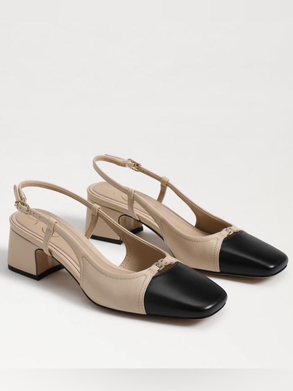 Sam Edelman Tarra Cap Toe Slingback Block Heels Sand Black 5.5